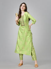 Parrot Green Rayon Printed Kurti With Pant